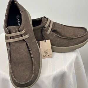Ariat Men’s Hilo Stretch Brown Canvas Slip-on Moc Toe, Cushion Insole Size 8